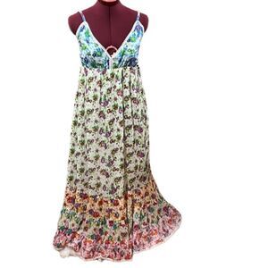 Multi-Colored Floral Spaghetti Strap Maxi Dress Peasant NWT